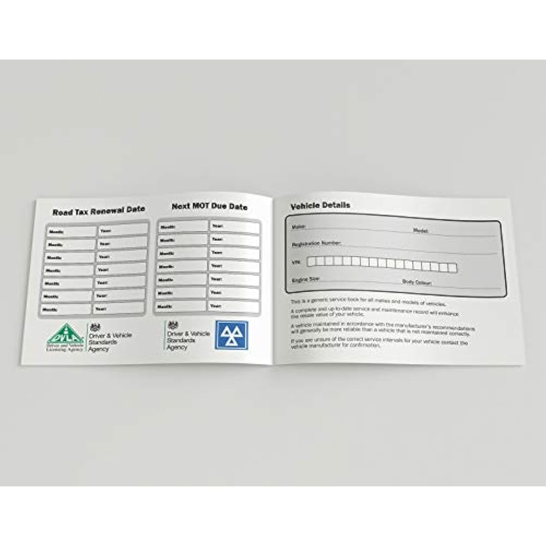 Blank Service History Book - Car Van Maintenance Replacement Vehicle Record Book - Pack of 5