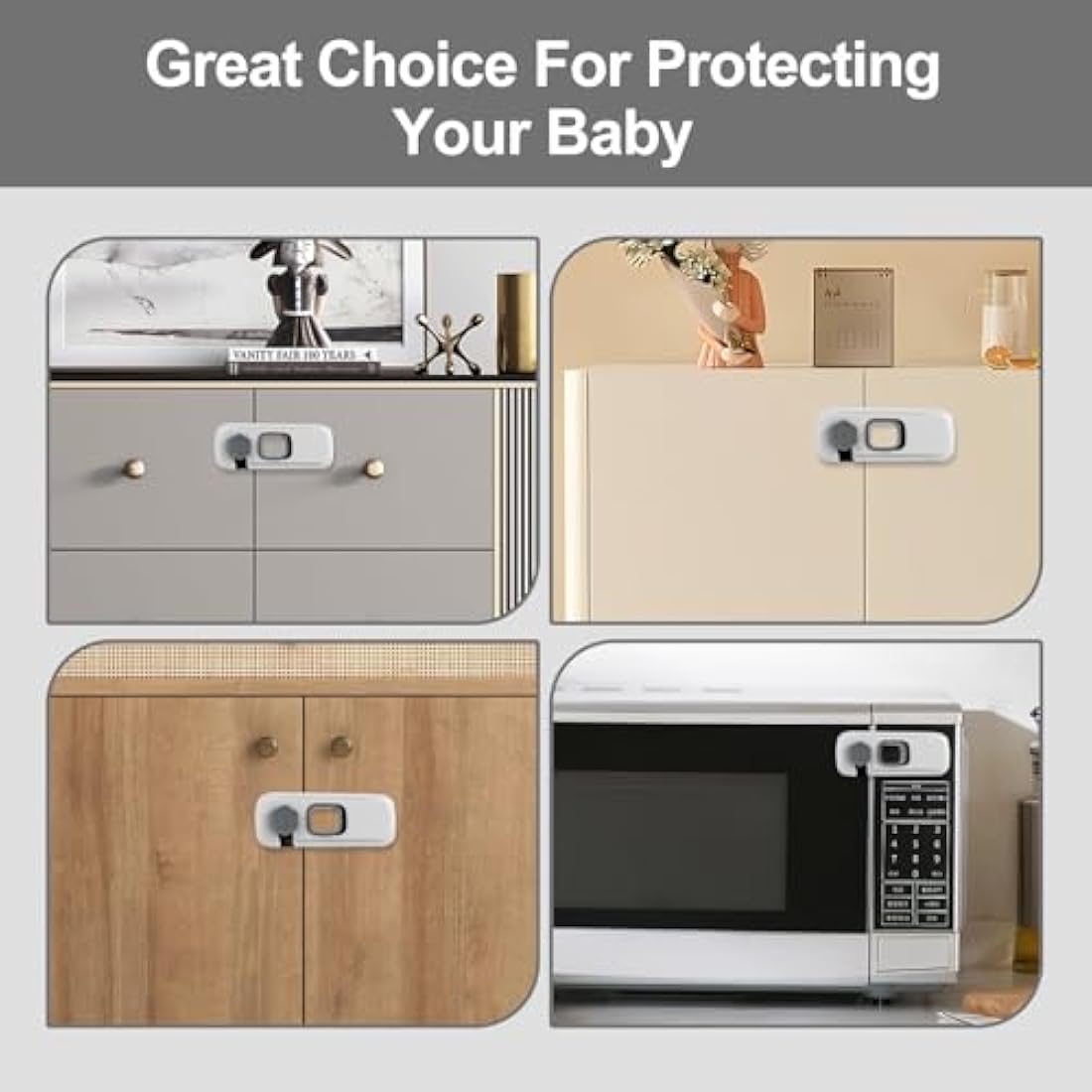 BECOMTO 5 Pack Childproof Refrigerator Lock,Cupboard Locks for Children,Freezer Lock Apply to Max 1"(25mm) Sealing Strip,Cabinet Cupboard Lock for Toddlers,Easy to Install,No Tools Need or Drill,Grey