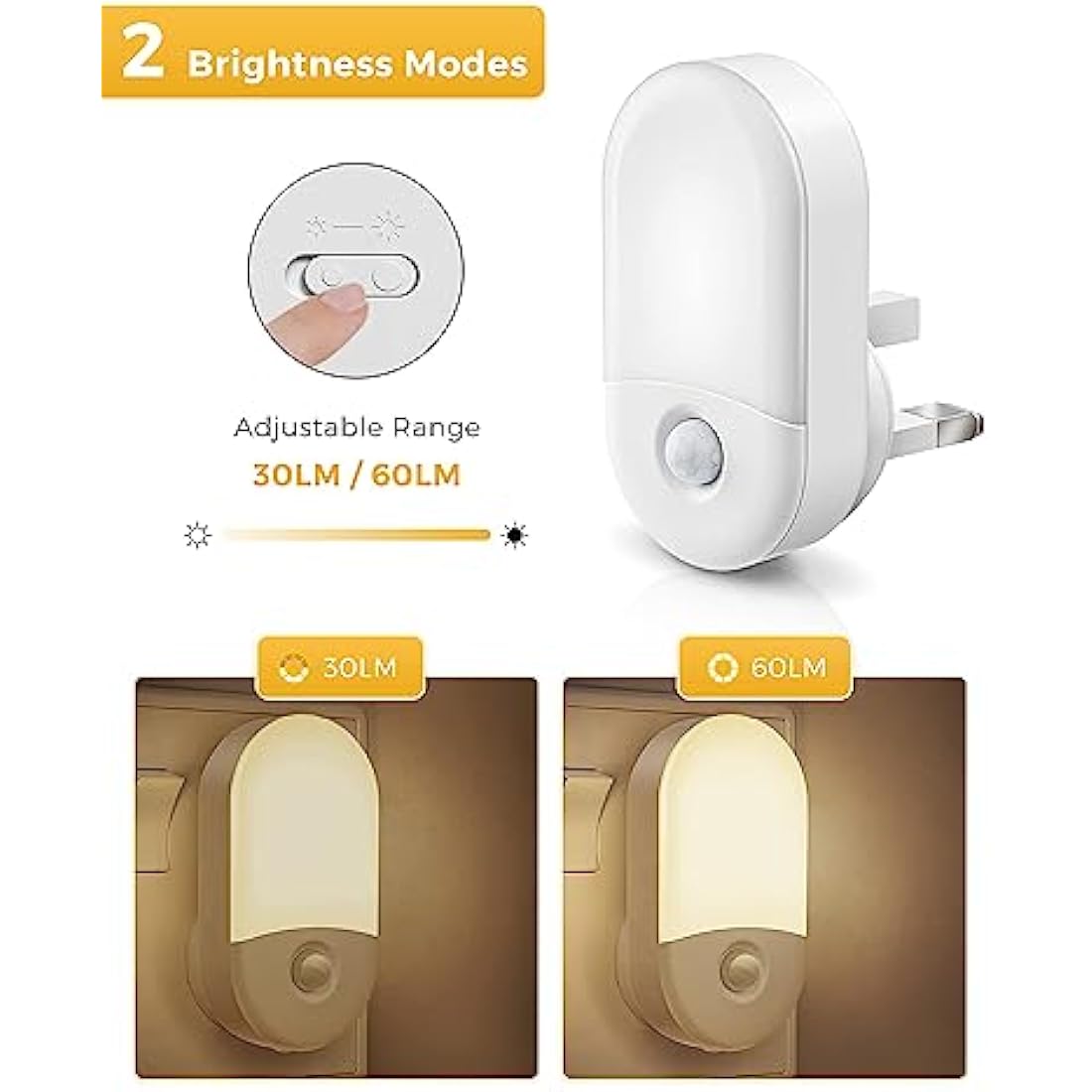 LOHAS-LED Motion Sensor Night Light Plug into Wall, 2 Pack, Motion Sensor Lights Indoor, Warm White 3000K, Plug in Night Light Movement Sensor Light Indoor for Kids Baby Adult Children's Room, Bedroom