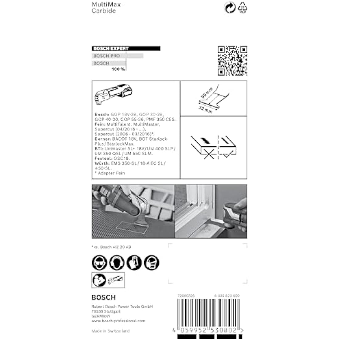 Bosch 1x EXPERT MultiMax PAIZ 32 APIT Plunge Cut Blades (for Stainless steel sheets, Fibre plastics GFK, CFK, Width 32 mm, Professional Accessory Multitool)