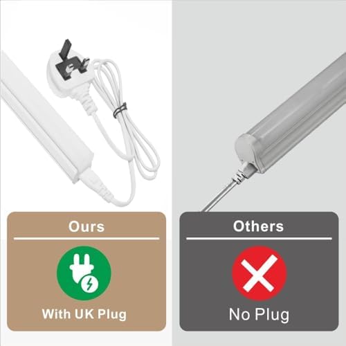 Qsmile LED Batten Lights with UK Plug, 6-Pack 4FT 18W 2200lm Garage Lighting, T5 4000K Workshop Lighting, Connect Up to 6 LED Tube Lights, Office Lighting with On/Off Switch, Light Fixture