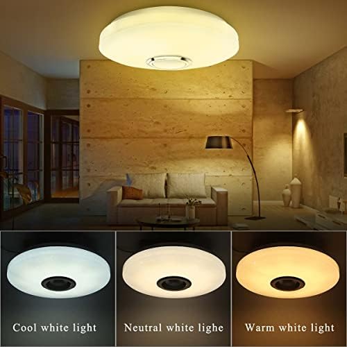 LED Ceiling Light with Bluetooth Speaker 36W Music RGB Brightness Dimmable Color Changing Cool/Warm White Ceiling Lamp with Remote Control and App, Family Party Ceiling Lights for Bedroom Kids Room