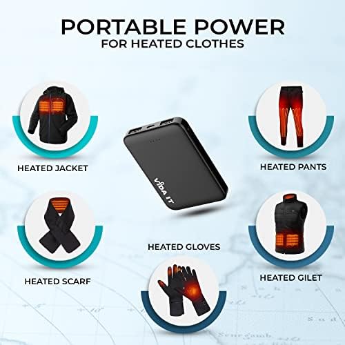 Vida IT Small Power Bank for Heated Vest Scarf Jacket 5V 2A External Battery Pack Portable Charger for iPhone 7 8 X Samsung Galaxy S8 S9 S10 Huawei Android Mobile Phone, 5000mAh Mini USB Power Pack
