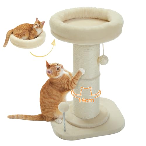 PAWZ Road Cat Scratching Post, Tall Cat Scratcher for Indoor Cats with Super Thick Scratching Post [Dia=14cm], Removable Fluffy Cat Bed, Cat Scratch