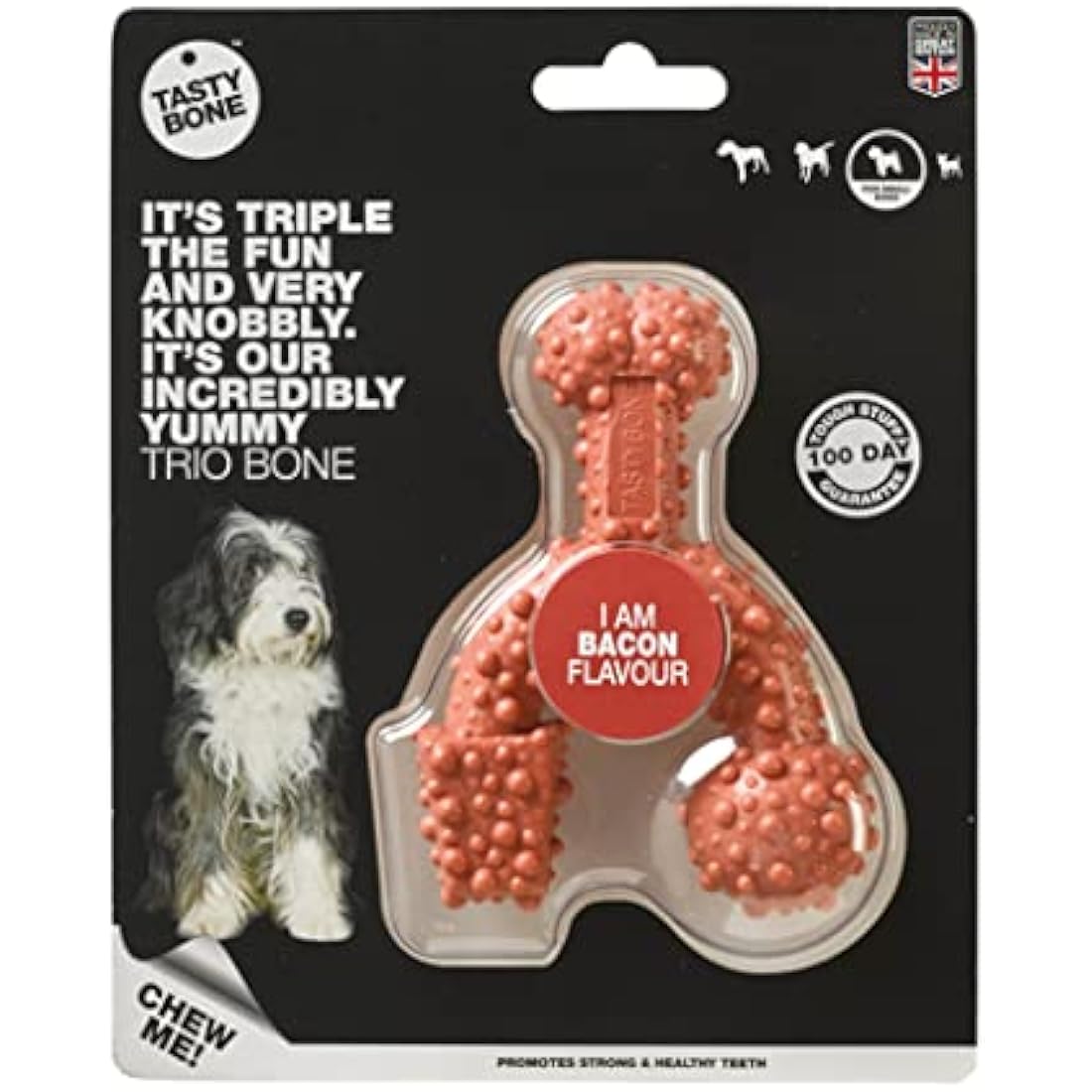 TastyBone TrioBone Nylon Dog Chew Toy for Small Dogs (Bacon) - Indestructible for Aggressive Chewers, Everlasting Flavour, Strong Healthy Teeth, Made in the UK