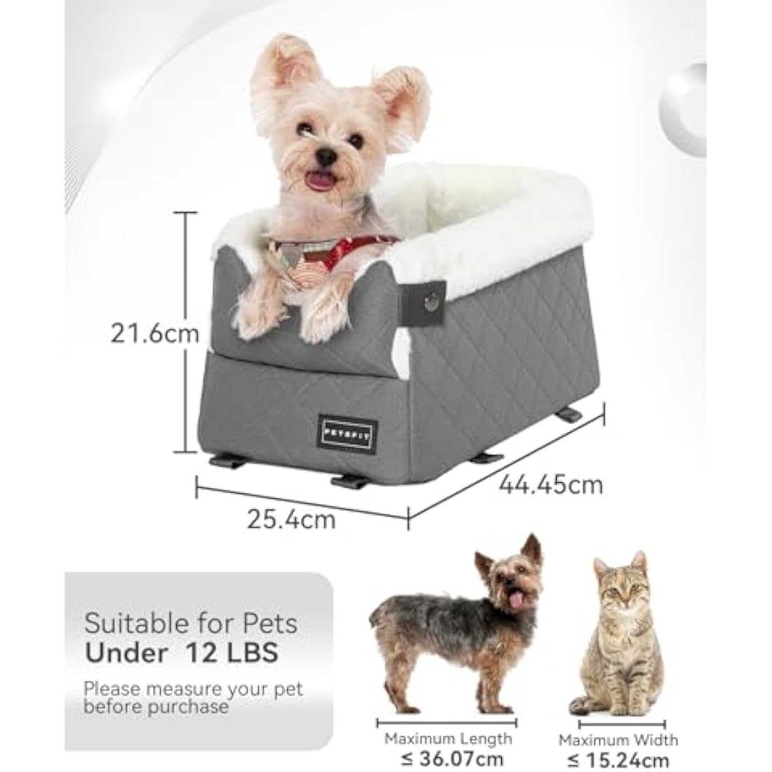 Petsfit Dog Car Seat, Center Console Dog Car Seat with Safe Protection Hooks, Pet Car Seat with Upgraded Safety Tethers, Washable Cushion, Console Dog Car Seats for Small Dogs Up to 6KG (Deep Grey)
