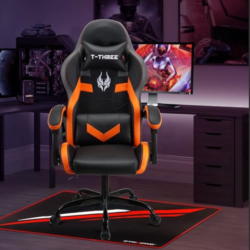 T-THREE.Ergonomic high-back gaming, computer, office, study, swivel, and racing-style chair with adjustable lumbar and headrest support, 150kg weight