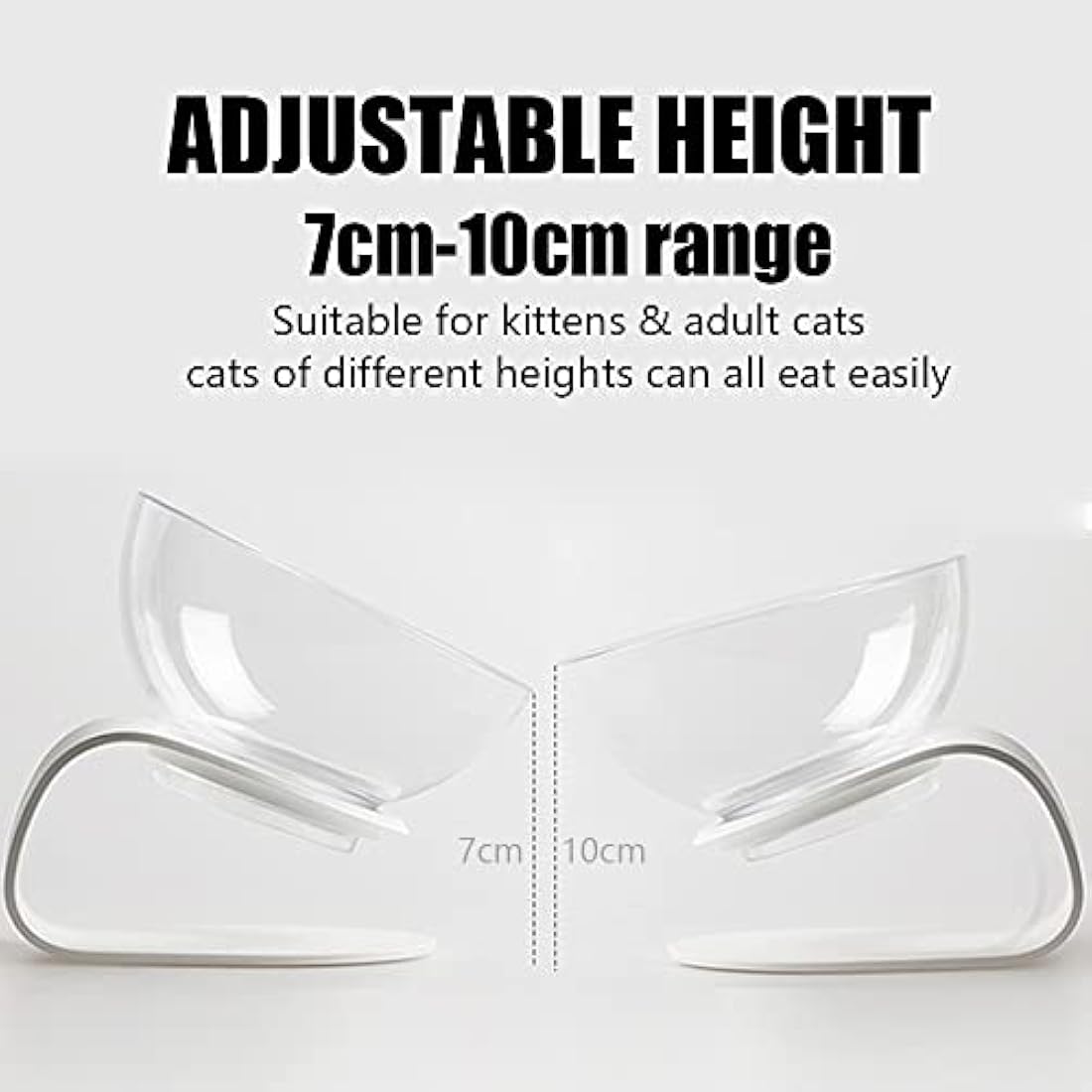 Raised Cat Bowl with Stand, 15° Tilted Cat Bowls for Kittens Elevated Cat Bowl Anti Vomiting Double Cat Bowls Plastic Transparent Cat Feeding Bowl