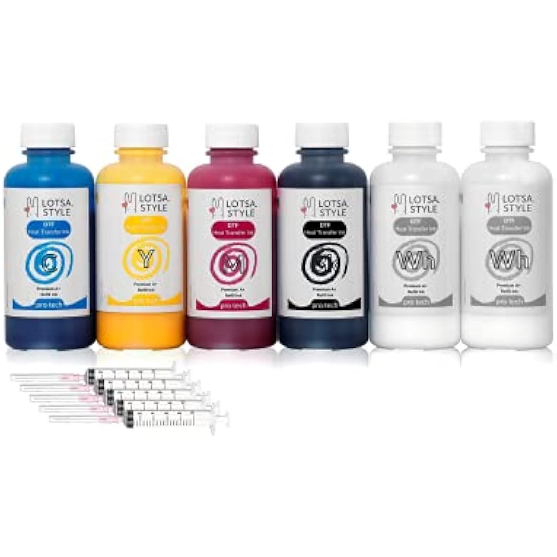 LOTSA. STYLE Premium DTF Ink Refill for Inkjet Printers Heat Transfer Film Printing (120ml x 6, CMYK Wh)