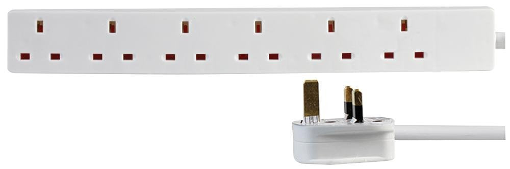 Pro Elec 1596 1 m 6 Gang Extension Lead, 1 m, White