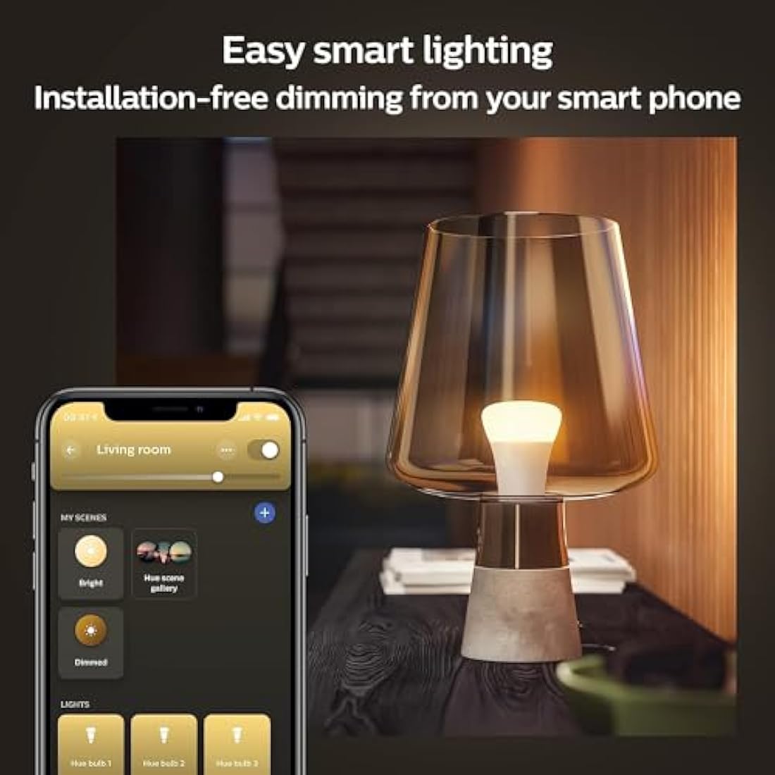 Philips Hue White Smart Bulb LED 4 Pack [E27 Edison Screw] - 800 Lumens (60W Equivalent). Works with Alexa, Google Assistant and Apple Homekit