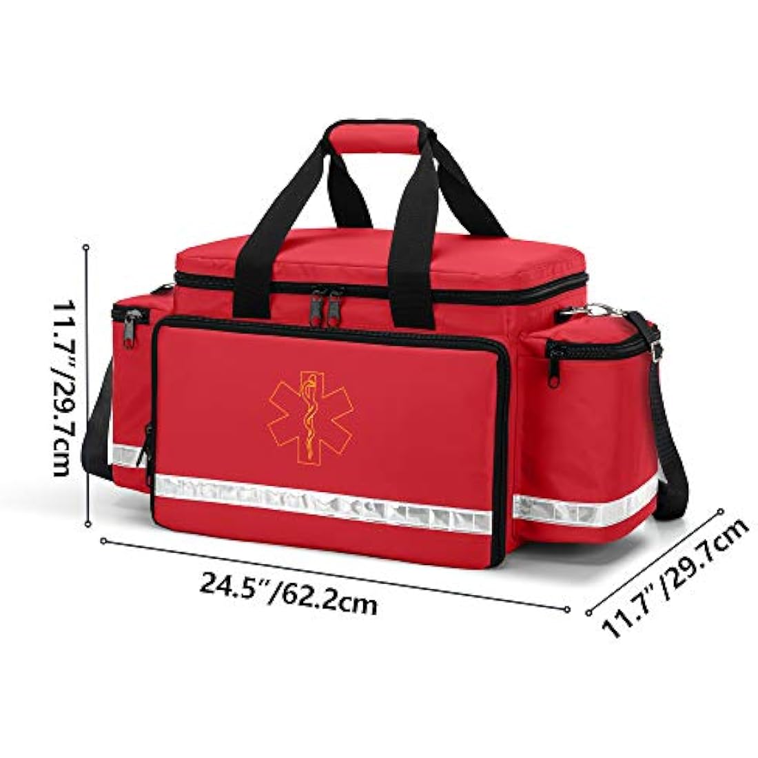 Trunab Emergency Responder Trauma Bag Empty, Professional Large First Aid Bag Medical Bag with Inner Dividers and Non-Scratch Bottom, Ideal for EMT, EMS, Paramedics, Red, Bag Only, Patented Design