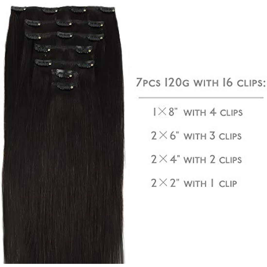WENNALIFE Clip In Hair Extensions, 14 Inch 120g 7pcs Real Human Hair, Natural Black