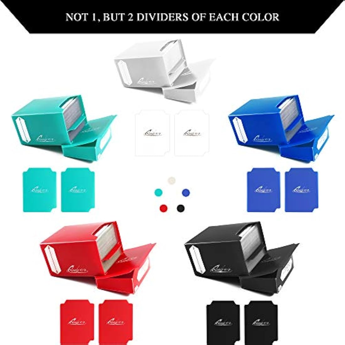 Quiver Time 80+ Standard Trading Card Deck Blocks Fits MTG Deck & Other TCG Cards - Set of 5 Commander Deck Box with 2 Dividers/Card Deck Box (White, Black, Blue, Red & Green)