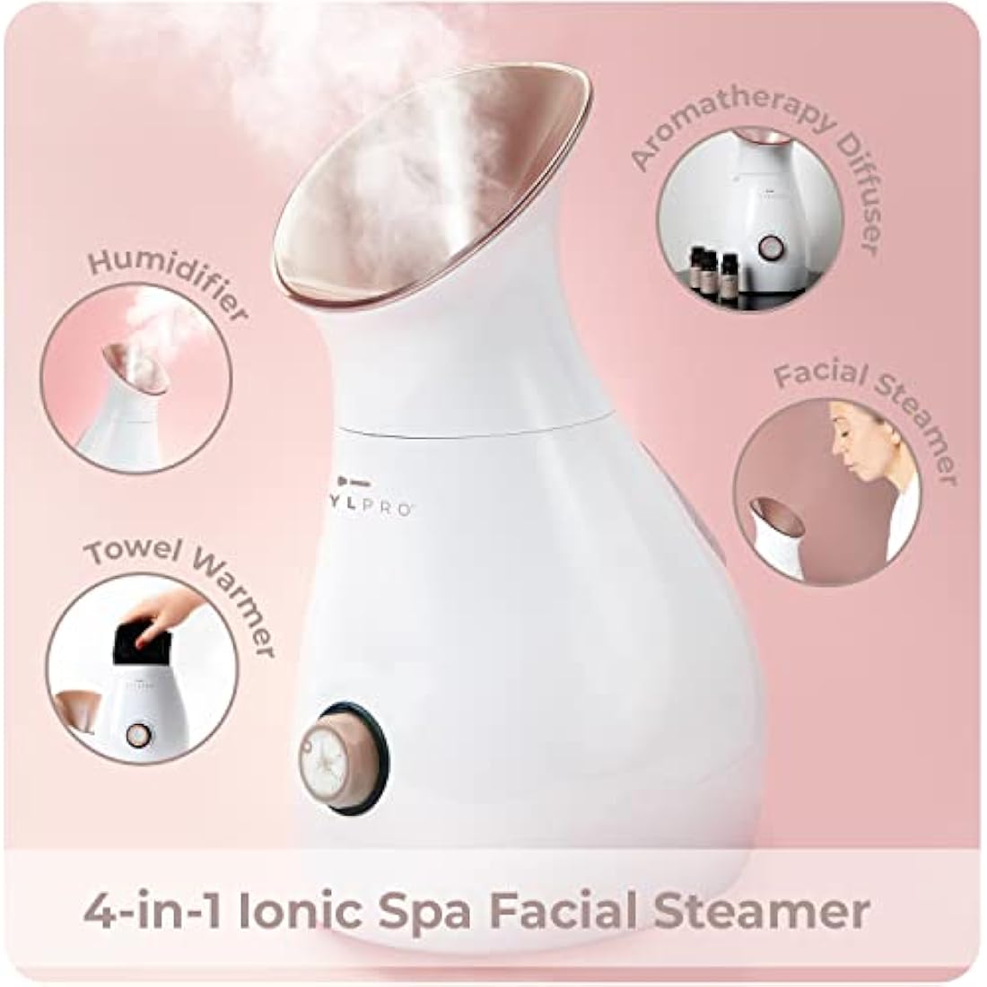 STYLPRO 4-in-1 Steamer: Face Steamer, Aromatherapy Diffuser, Humidifier and Towel Warmer - Ionic Face Mist for Deep Cleaning, Luxury Home Spa, Unclogs Pores