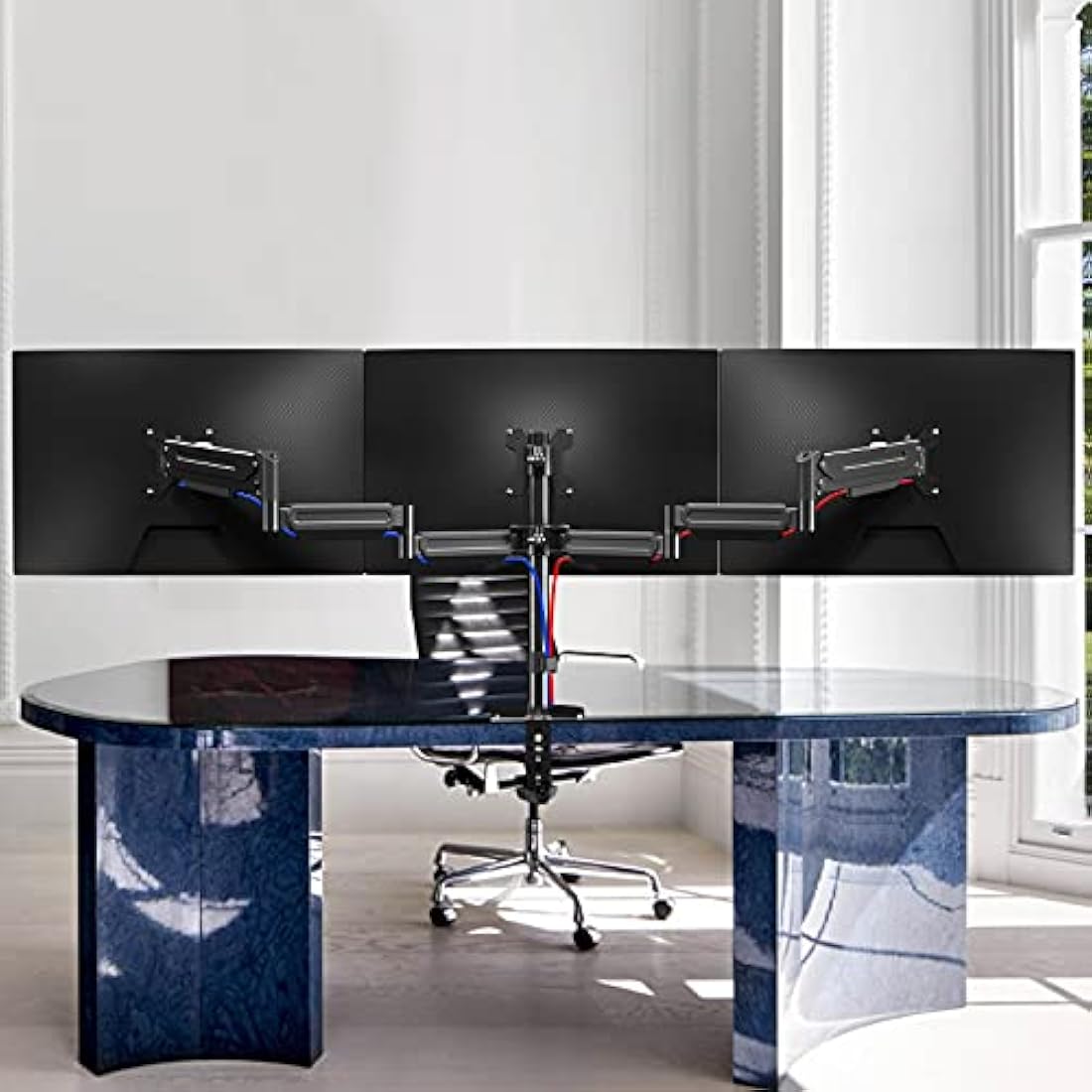 Triple Monitor Mount Stand for 3 Monitors, Adjustable Gas Spring Monitor Arm Desk Mount with Tilt Swivel Rotation for Three 17-27 inch Screens up to 6kg Each, 2 Install Options (MD8003)