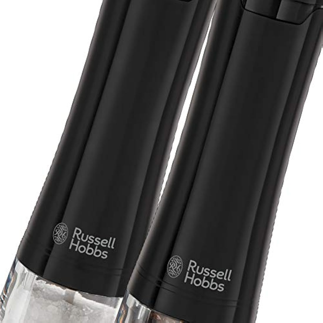 Russell Hobbs 28010-56 Electric Salt and Pepper Mill Set [2 Automatic Grinders] Black Stainless Steel (Adjustable Grinding Fineness, Ceramic Grinding Wheels, for Dried Spices, LED Lighting)