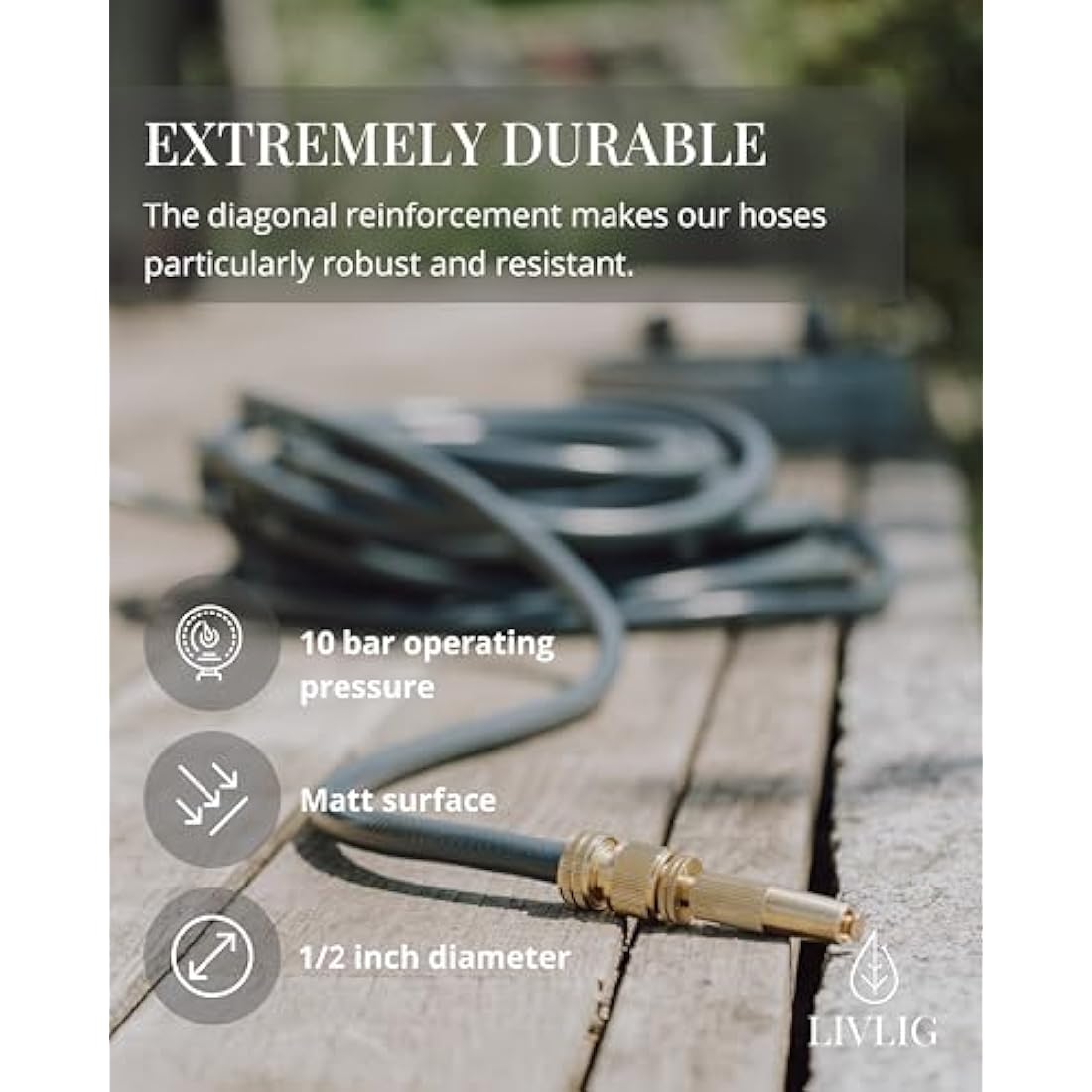 LIVLIG Garden Hose 50m, hosepipes for Garden 1/2 inch Made in Germany, 50m Hose Pipe Made of Recycled PVC, dimensionally Stable, Colour: Anthracite