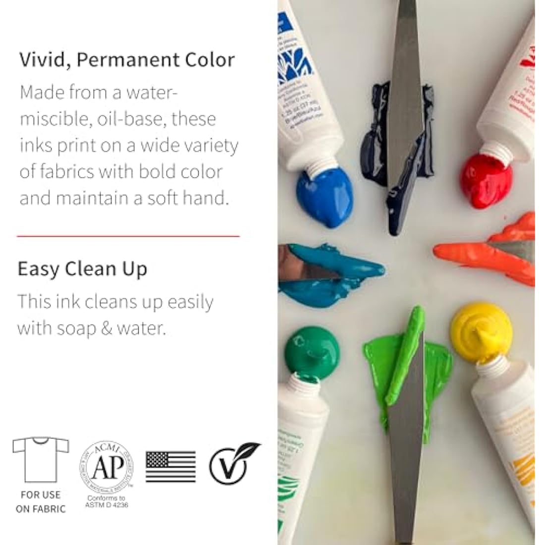 Speedball Fabric And Paper Block Printing Ink Set, 6x 37cc 1.25oz Tubes, Blue, Yellow, Green, White, Black, Fabric Block Printing Ink Opaque White, Fabric Printmaking Ink, No Heat Set, Touch Dry