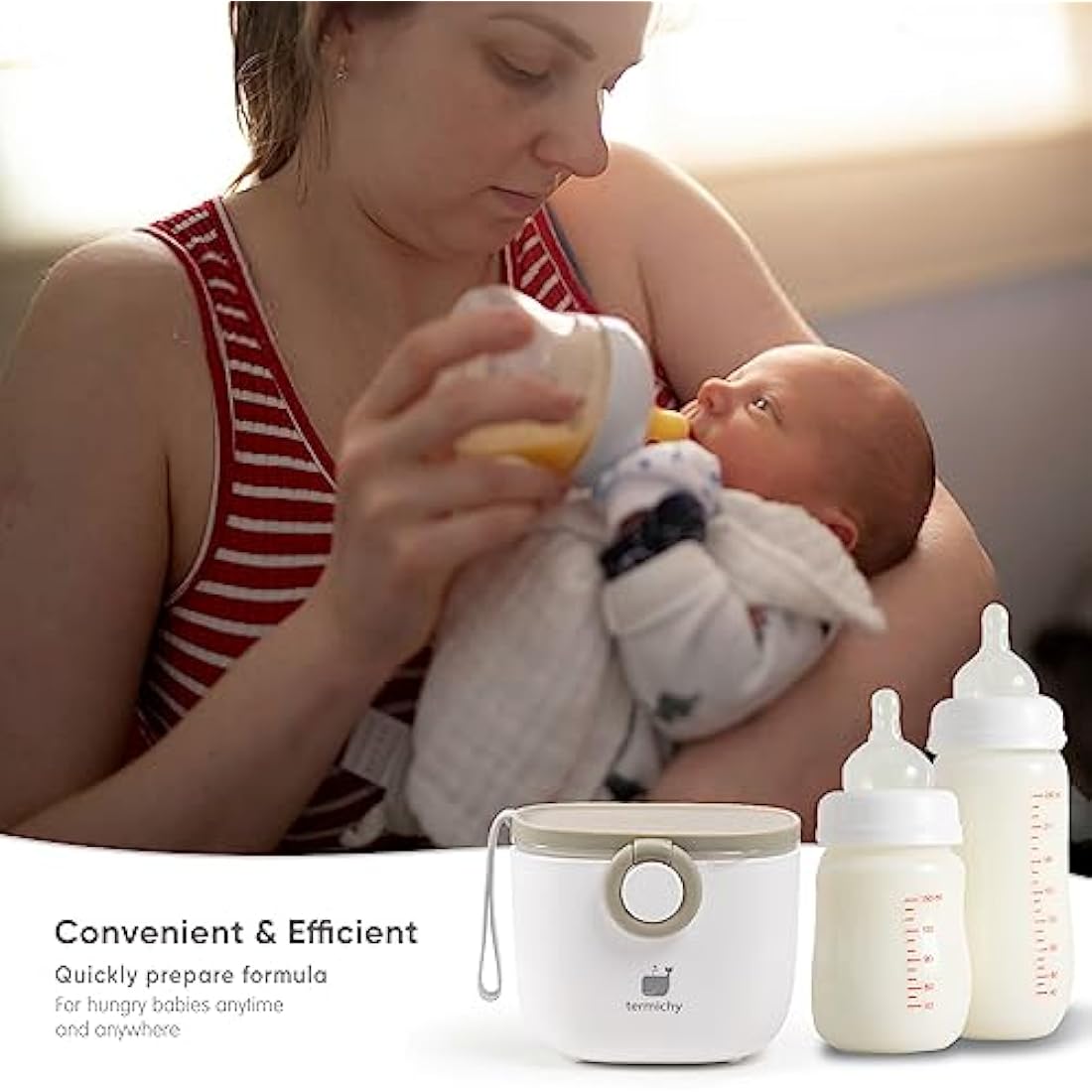 Termichy Milk Powder Dispenser Baby Milk Powder Dispenser, 250 g Airtight Portable Milk Powder Container for Travel, with Scraper and Spoon (Khaki, 1 Piece)