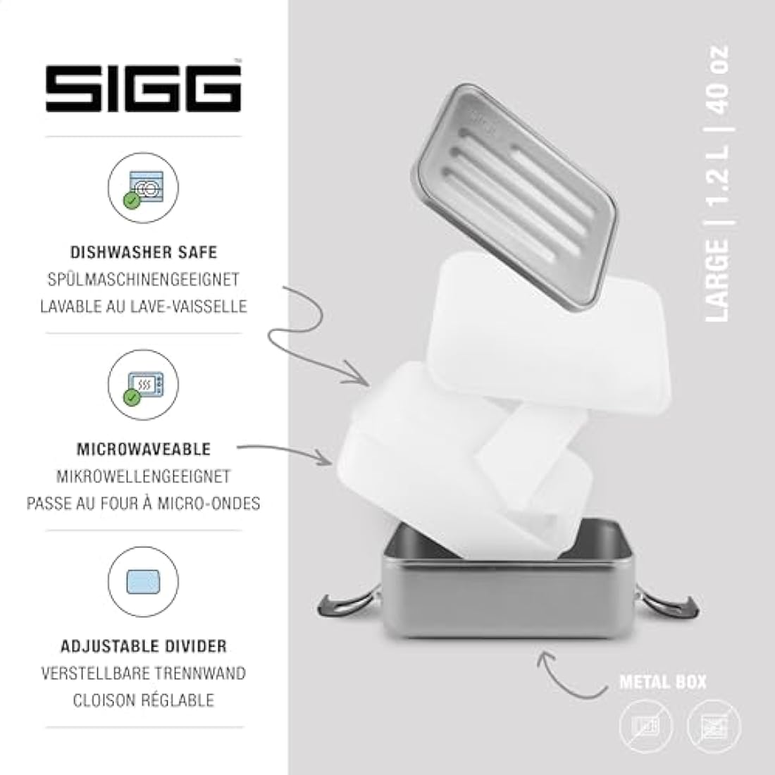 Sigg - Lunch Box Aluminium Plus - with Compartments - Award Winning Design - Dishwasher & Microwave Safe - Leakproof - Featherweight - BPA Free - S/L