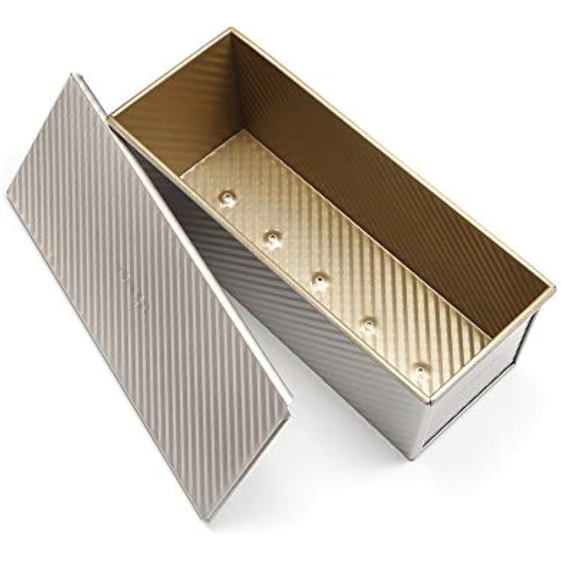 Monfish Pullman loaf pan Bread loaf tin w slidable lid allumiumed Steel 1000g Dough champgne Gold Non-Stick 34 x13.5X 12cm