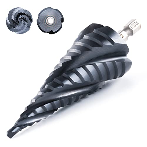 toolant Four Spiral Flute Cobalt Step Drill Bit(Pro Max), 4-32mm Impact Ready Four Spiral Flutes Unibit Step Bit, 1/4" Hex Shank Unibit for Metal, Stainless Steel, Aluminum, Wood, Plastic