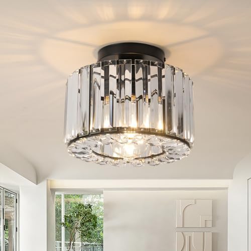 ZYDTRIP Crystal Ceiling Light Fixture Large Crystal Semi Flush Mount Ceiling Lamp Modern Black Crystal Chandelier for Living Room Hallway Dining Room Kitchen