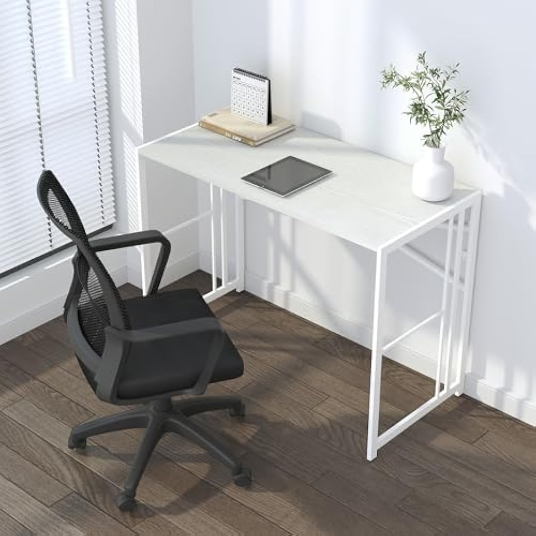 Lutown-Teen 103 cm Folding Desk, Writing Gaming Computer Camping Desk, No Assembly Required Home Office Table, White