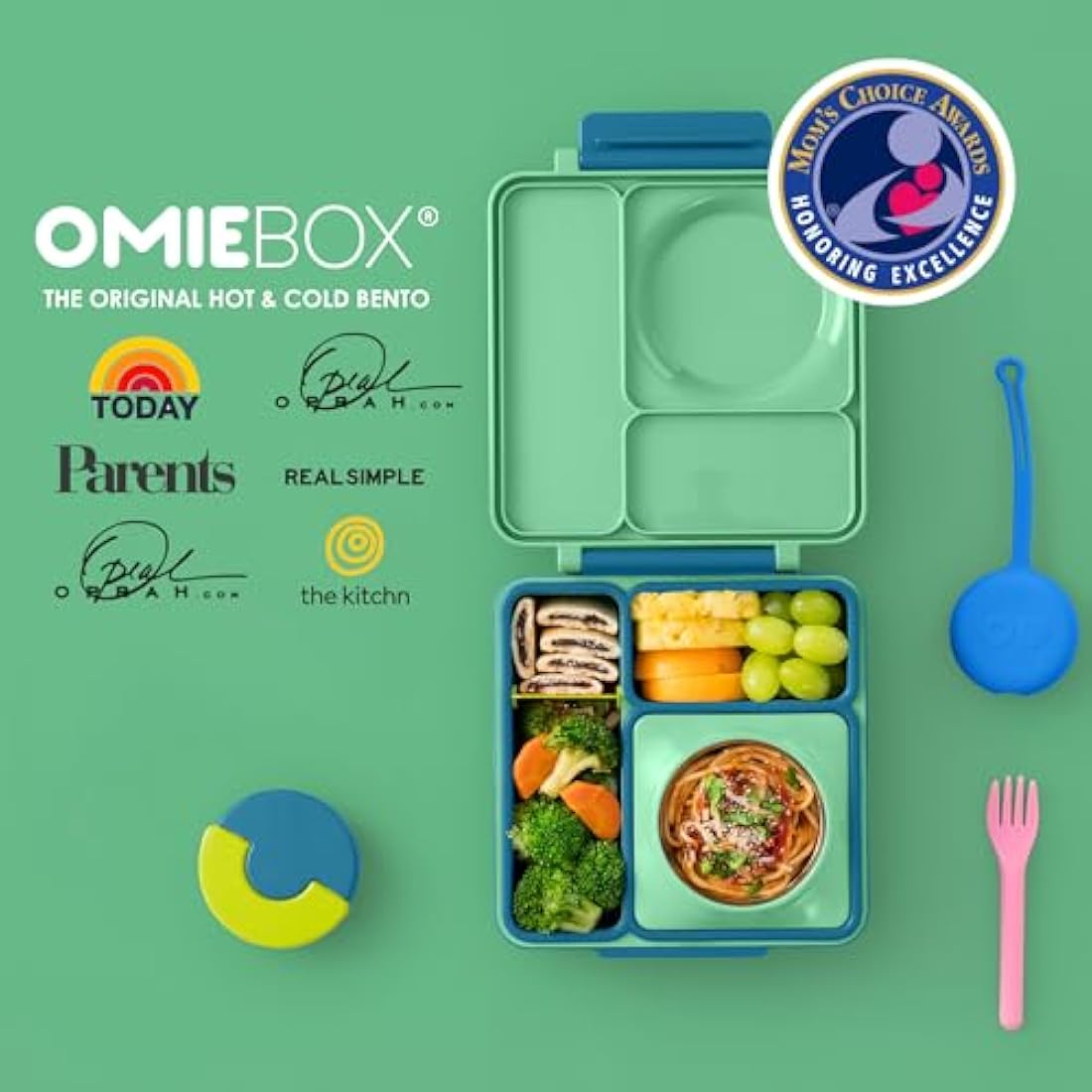 Omie B9099 OmieBox Kids Bento Lunch Box, Plastic, Meadow