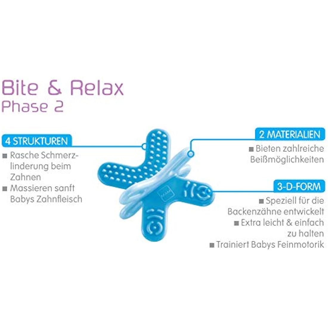 MAM Blue Teether Set - Bite & Relax with Phase 1 & 2 Teething Rings, Extra Small & Light, Easy to Sterilize, Ideal for On-the-Go, Ages 2+ Months