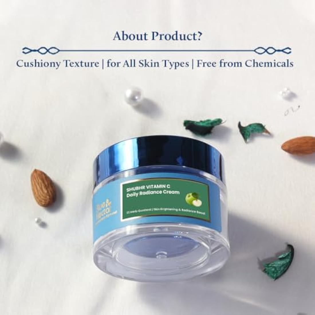 Blue Nectar Natural Vitamin C Face Cream for Glowing Skin, Dark Spot Removal with Green Apple & Almond Oil (13 Herbs, 50g)