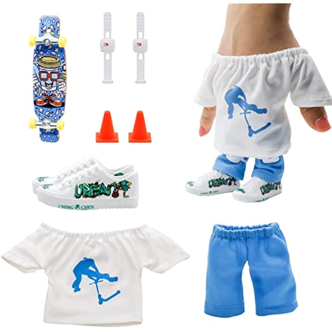 Morofme Mini Finger Toy Set: Finger Skateboards, Shoes, Pants & Knee Pads for Graffiti Fingerboard for Kids & Adults
