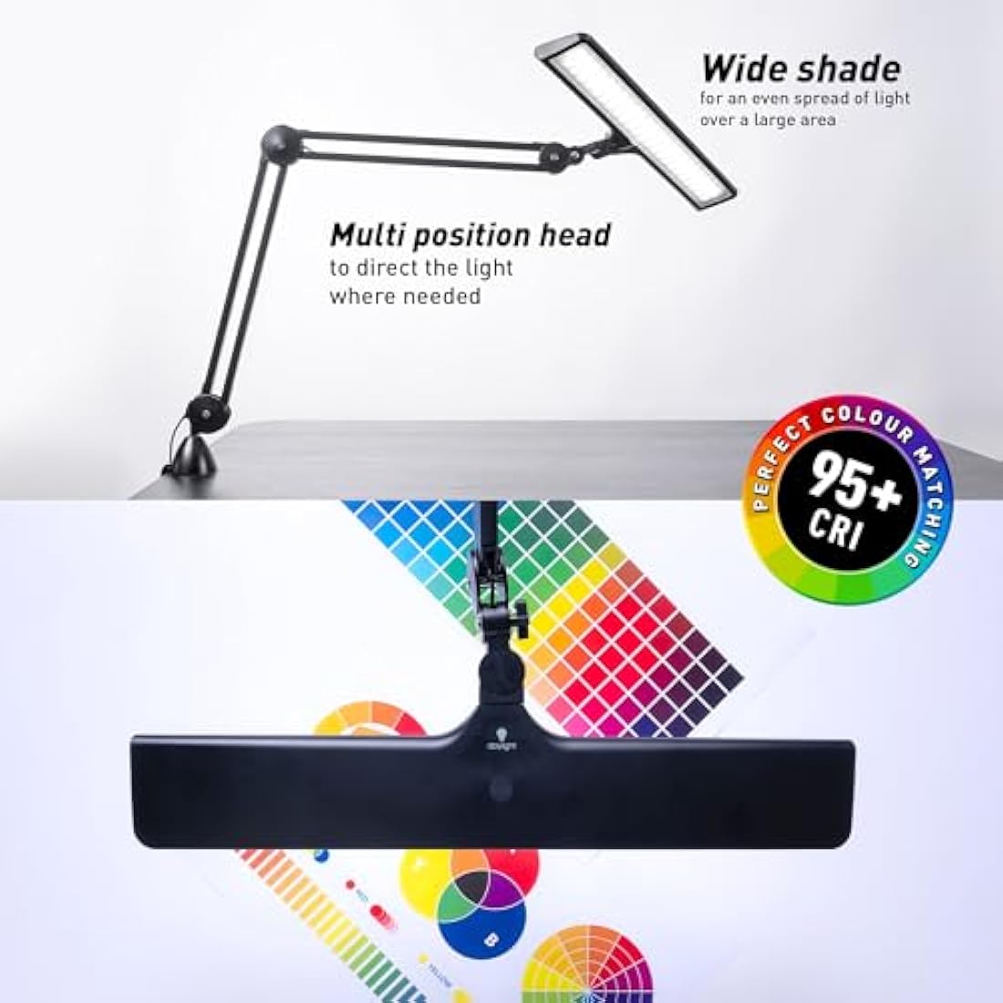 Daylight Lumi Task Lamp - Adjustable LED Desk Lamp with 3800 Lux Brightness, 6000K Daylight, and 95+ CRI for Accurate Color Rendering - Black