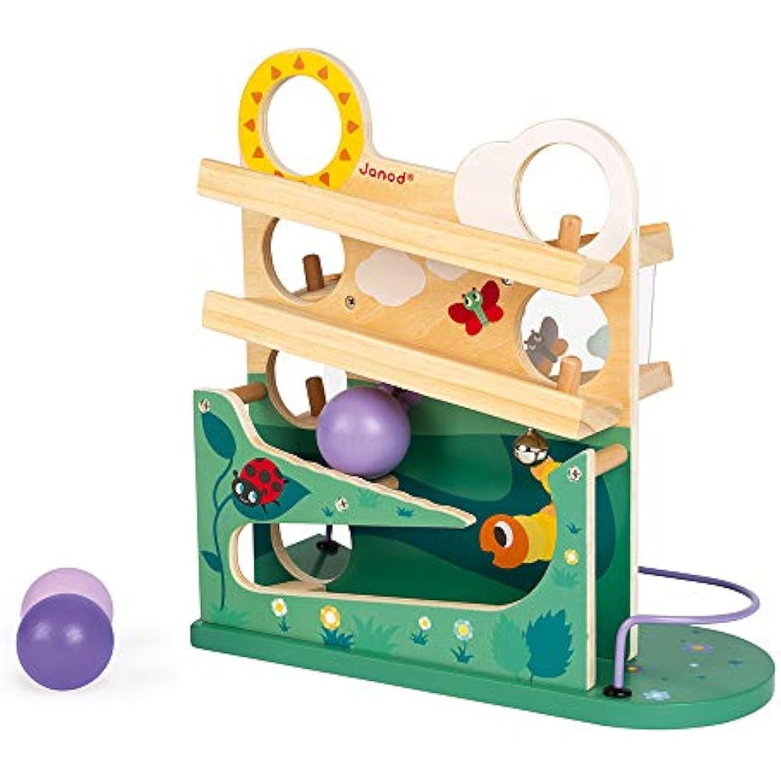 Janod - Wooden Caterpillar Ball Track - Toddler Manipulation and Dexterity Toy - For children from the Age of 1, 08055, Multicolored