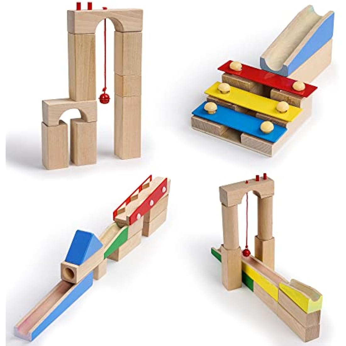 Calmado - 200 pcs Marble Run Wooden Set/Ball Track Set for Kids/Girls/Boys Made of Beech Wood + Bag + Instructions