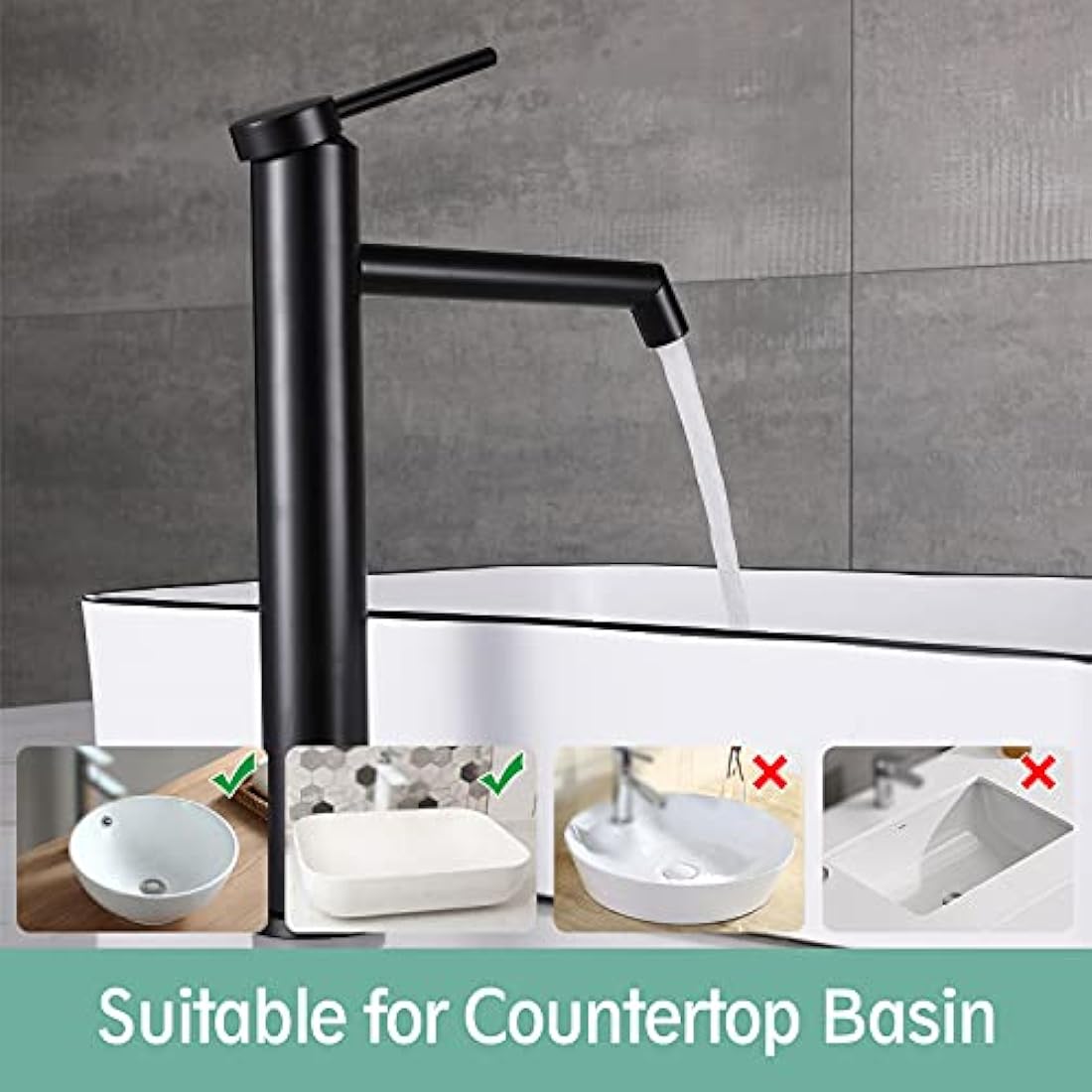 Black Bathroom Taps Countertop Basin Tall Faucet Washroom Sink High Rise Single Lever Mixer tap SHANFO MB01E-T