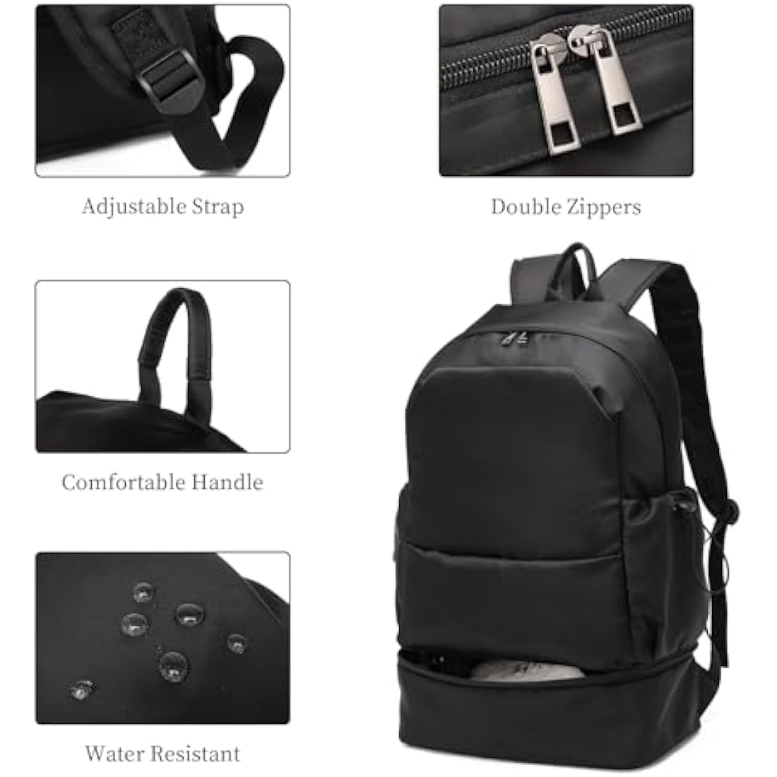 seyfocnia Sports Backpack for Men, Waterproof Gym Back Pack With Shoe Compartment Lightweight Travel Bag Casual Daypack-Black