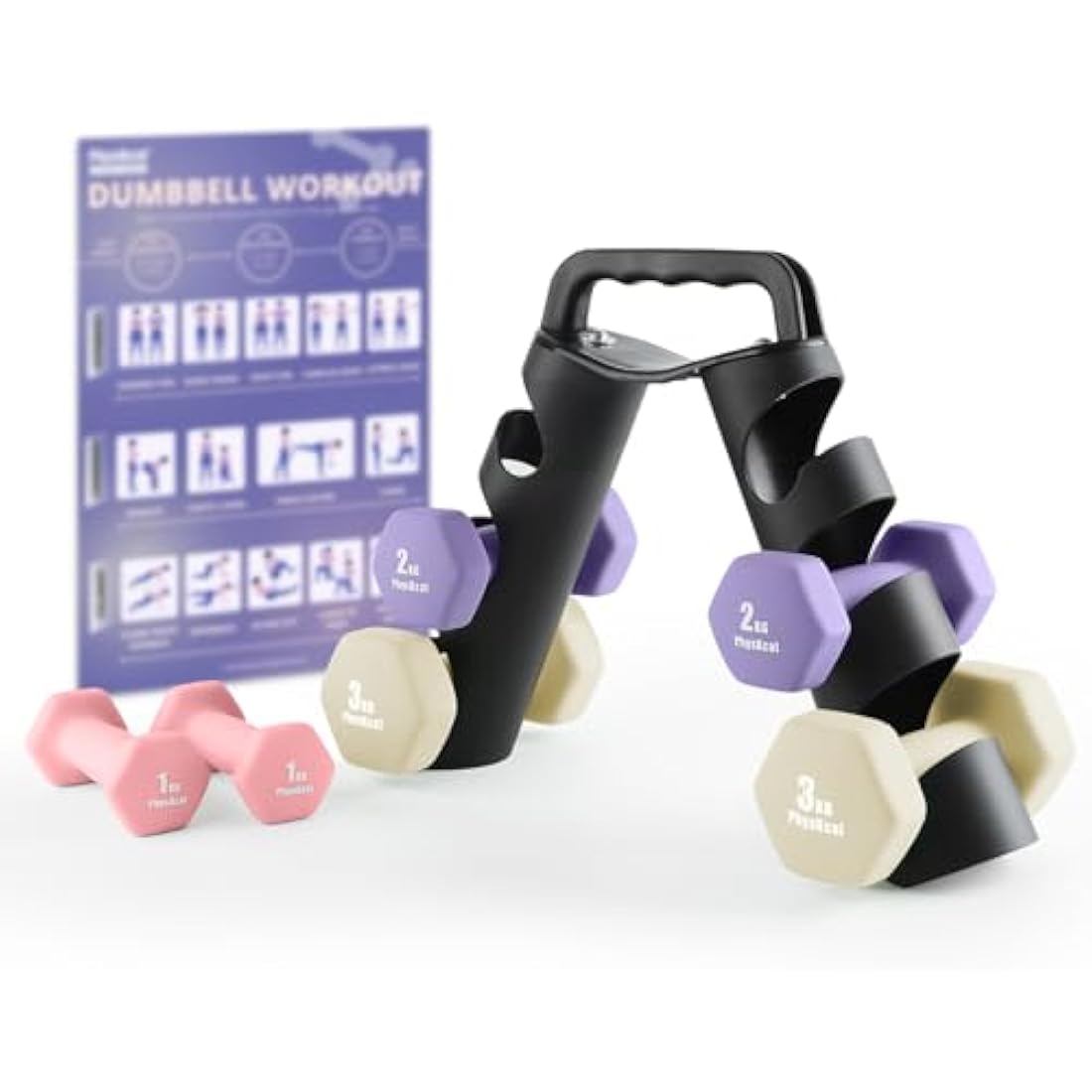 PhysKcal Dumbbells Set with Storage Rack, Hand Weights Set for Home, Gym & Studio
