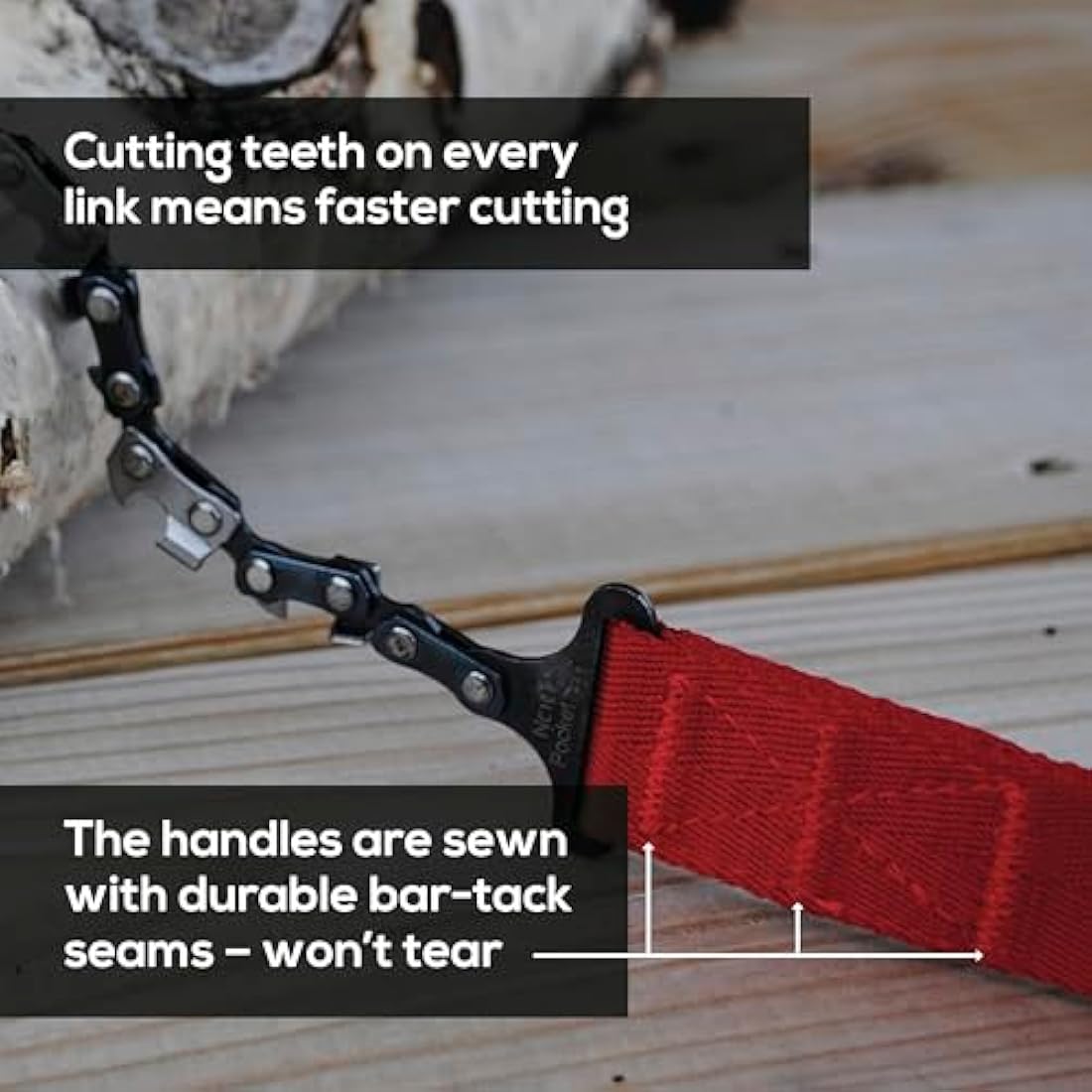 Nordic Pocket Saw for Camping - 65 cm Pocket Chainsaw with 33 Bi-Directional Teeth - Handy Backpacking Saw with Extra Large Nylon Handle Loops - Survival Chainsaw for Clearing Trails