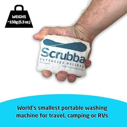 Scrubba UNTOUCHED Wash Bag – Eco-Friendly Portable Washing Machine – Lightweight Manual Washer for Travel, Camping & Baby Clothes – Travel Essentials – Use with Laundry Detergent or Hand Soap – 150g