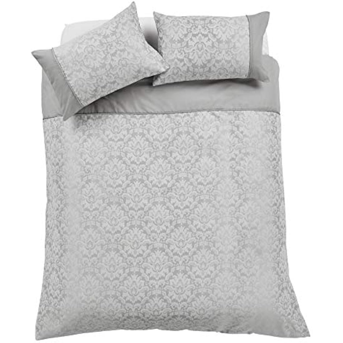 Olivia Rocco Savoy Jacquard Duvet Set Easy Care Double King Super King Size Quilt Covers & Pillowcases Bedding, King, Grey