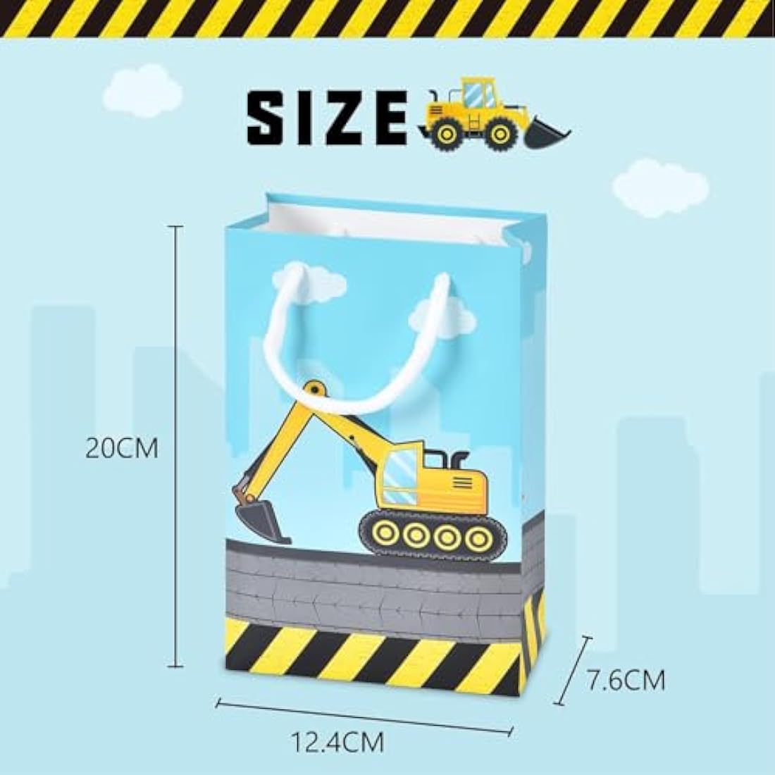WERNNSAI Construction Party Favor Bags - 16PCS Construction Birthday Party Supplies for Boys Kids Dump Truck Gift Bags for Birthday Baby Shower Supplies Excavator Candies Treats Goodies with Handle
