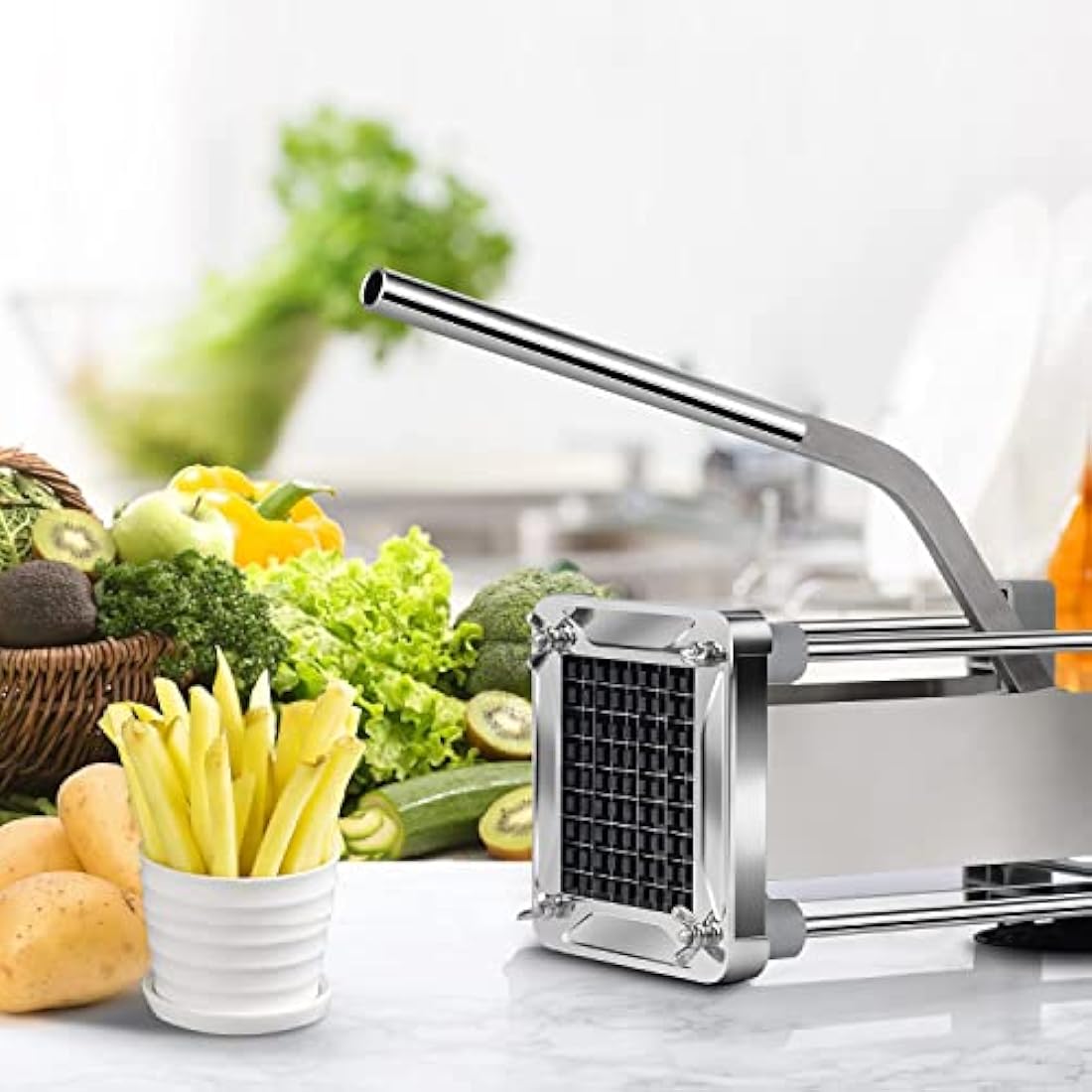 Chip Cutter, Sopito Professional Potato Chipper Stainless Steel with 1/2 Inch and 3/8 Inch French Fries Cutter Replacement Blades for Home and Commercial Use