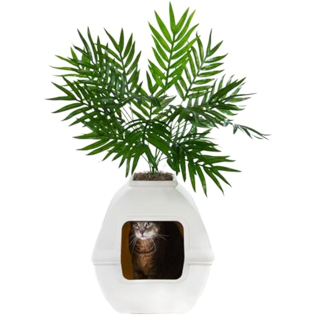 Good Pet Stuff, The Courtyard Hidden Litter Box, Artificial Plants & Enclosed Square Cat Planter Litter Box, Vented & Odor Filter, Easy to Clean, White Birch