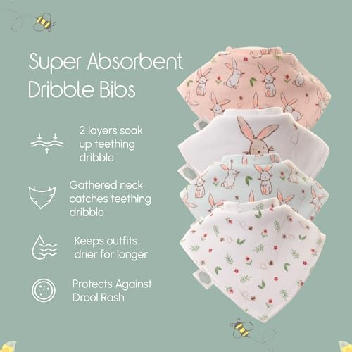 Ziggle - Bandana Dribble Bibs - Cotton Front Baby Bibs Newborn to 24 Months - Newborn Baby Gifts - Bibs For Comfortable Kids