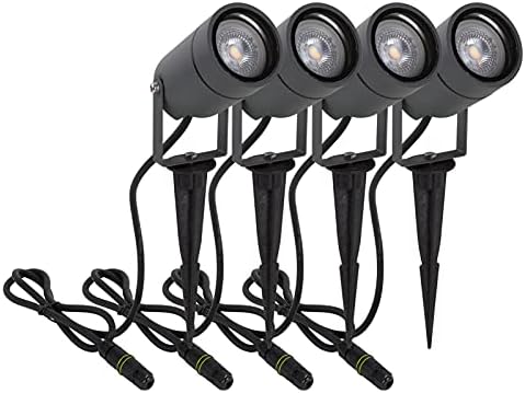 DAWALIGHT Landscape Lights Outdoor 4 Pcs, GU10 Spike Lights Outdoor for Garden Path Patio Exterior Outside Backyard Lawn Walkway, Adjustable IP65 Aluminum Spotlight with IP68 Connector, Dark Grey