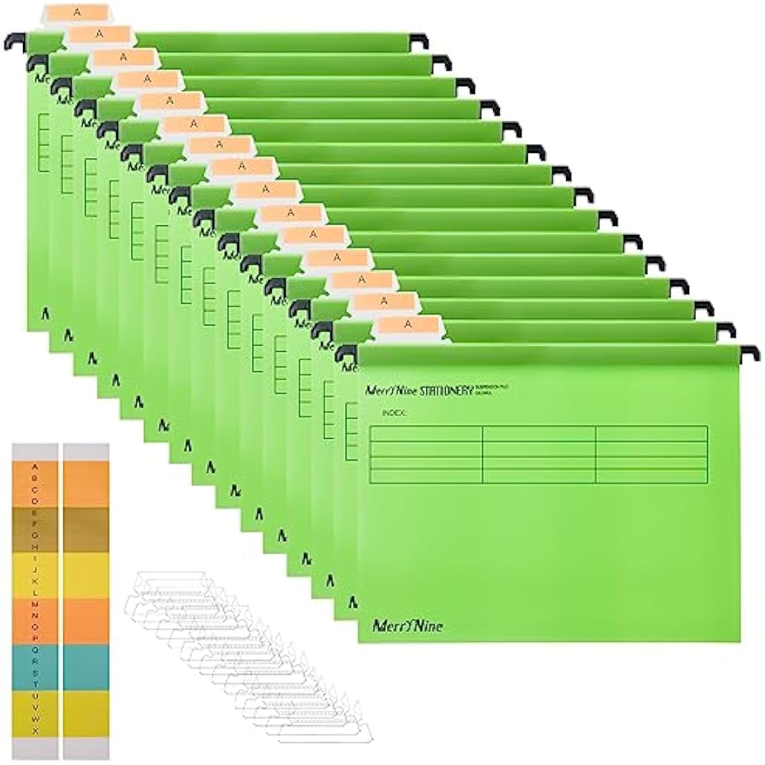 Suspension Files, MerryNine 15PCS Polypropylene Filing Cabinet Suspension Files with Tabs and Card Inserts for School Home Work Office Organization **Check Size Before Ordering ** (Green, A4)