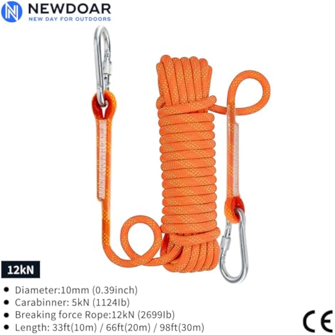 NewDoar 12KN Marine Floating Rope 10mm(3/8in) Accessory Cord Equipment 33FT(10M) 66FT(20M) 98FT(30M) Escape Rope for Boating, Camping, Anchoring, Fishing,Tent Canopy-Orange/30M