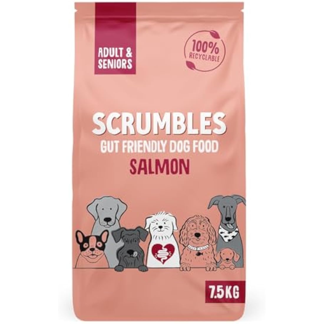 Scrumbles Natural Dry Dog Food, Grain Free Recipe with Fresh Salmon, for Adults and Senior Breeds, 7.5 kg Bag